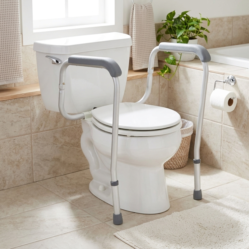 Toilet safety rail with armrests