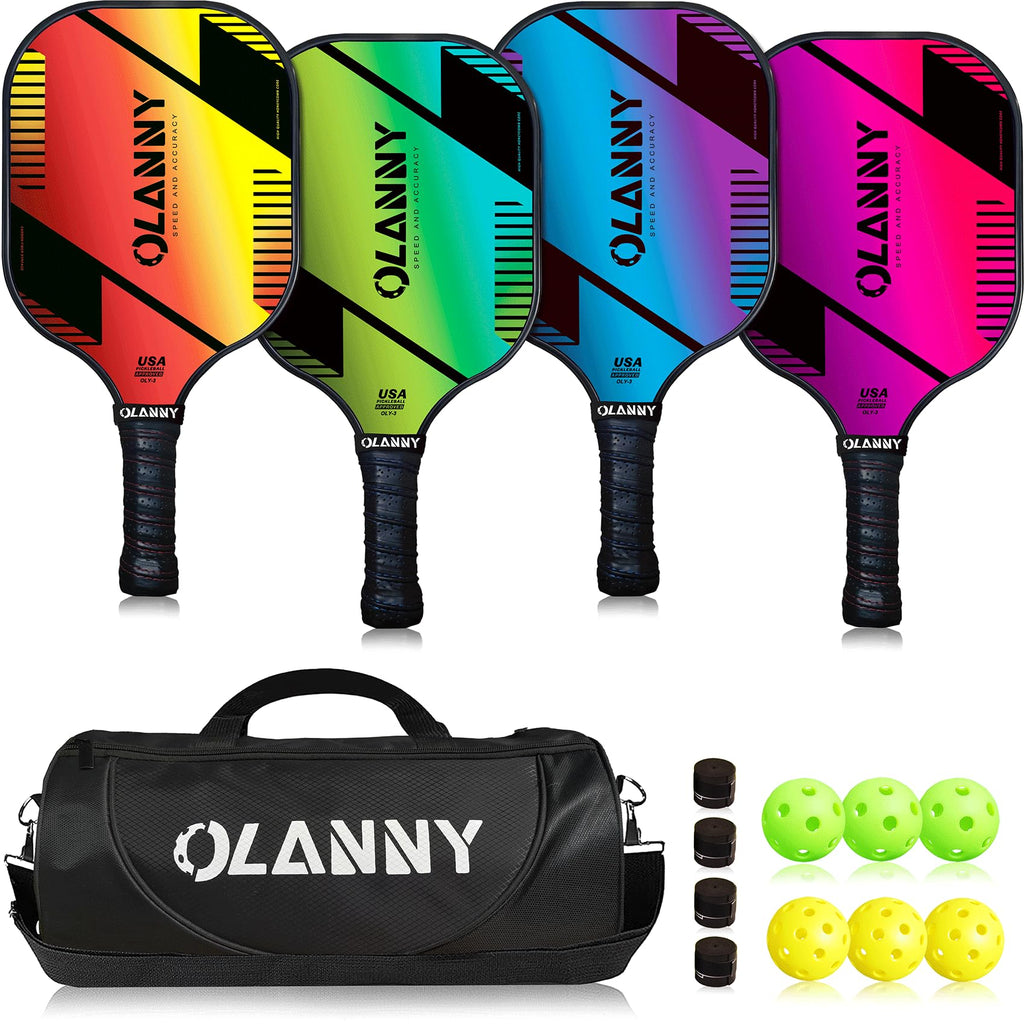 OLANNY Graphite Pickleball Set: 4 Paddles, Balls and Bag