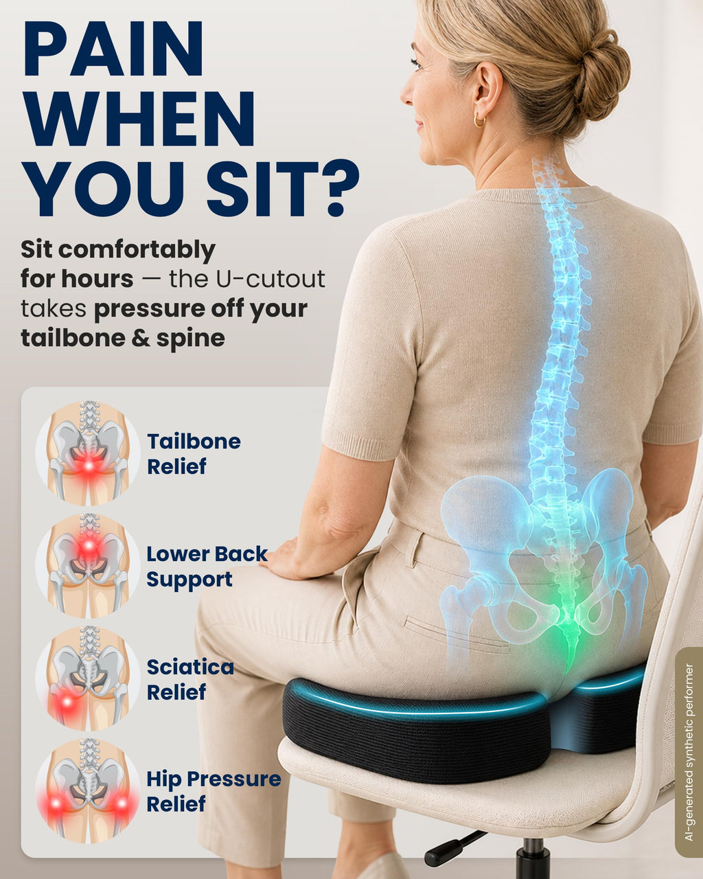 Memory foam tailbone seat cushion - view 2