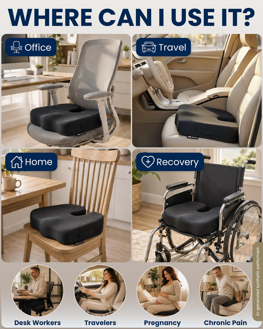 Memory foam tailbone seat cushion - view 3