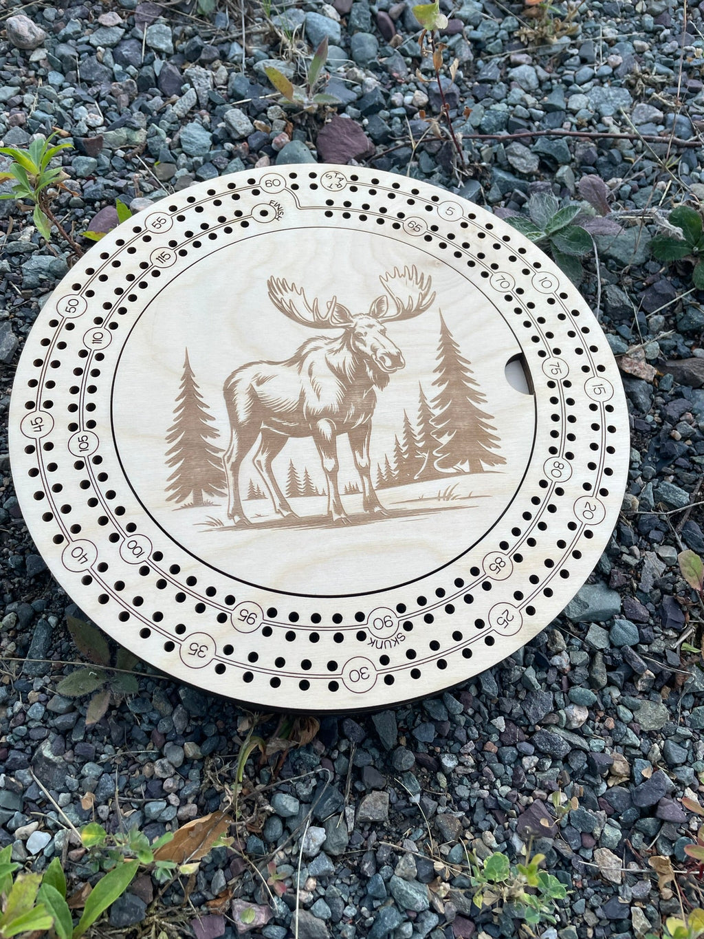 Round Cribbage Board with Peg Storage (2 Player)