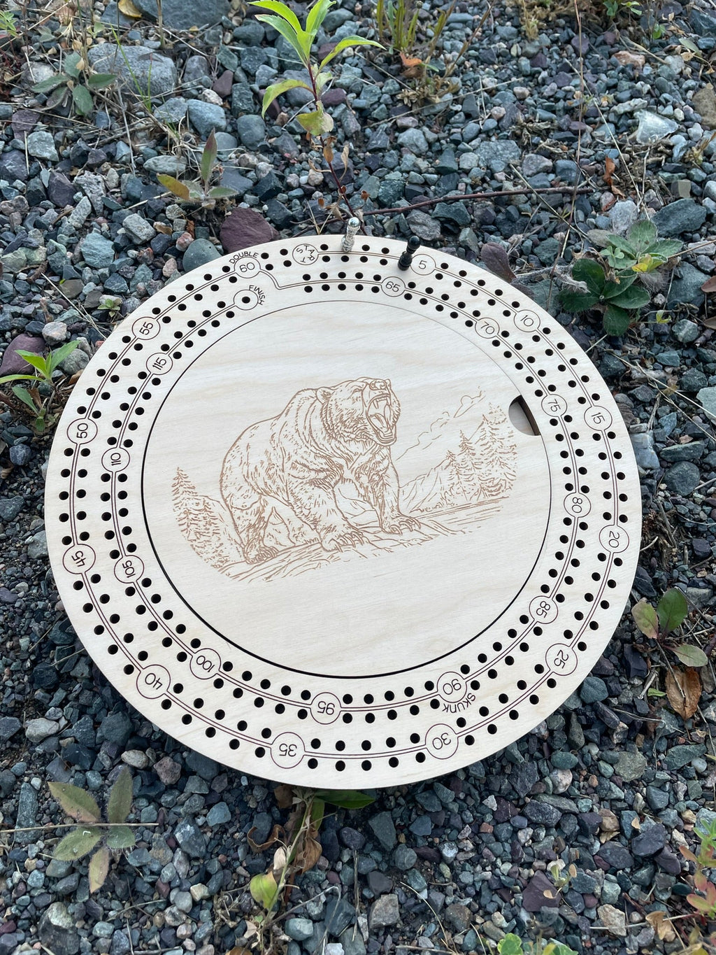 Round Cribbage Board with Peg Storage (2 Player)