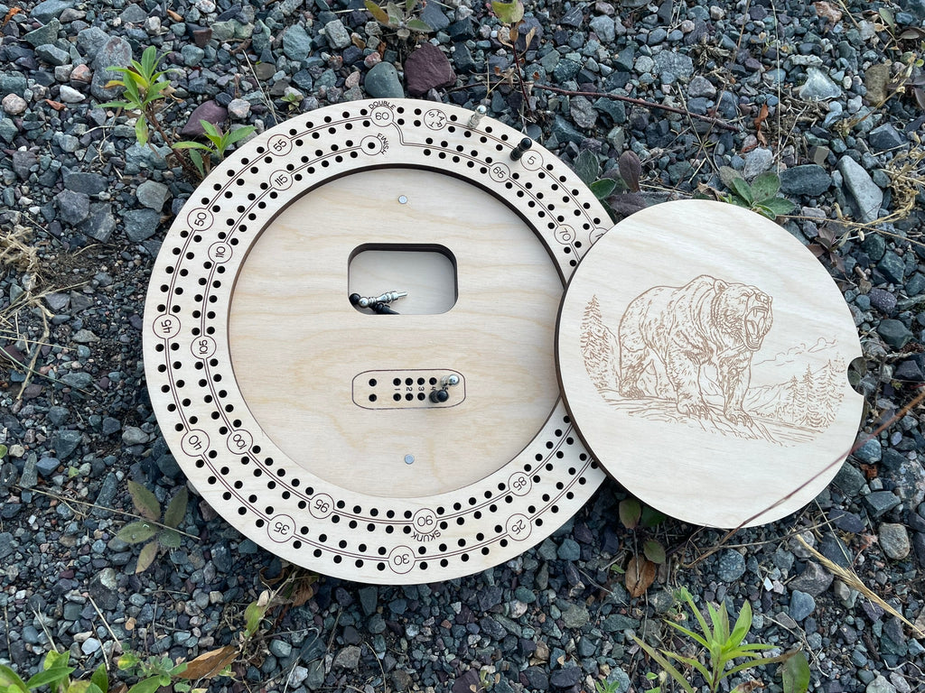 Round Cribbage Board with Peg Storage (2 Player)