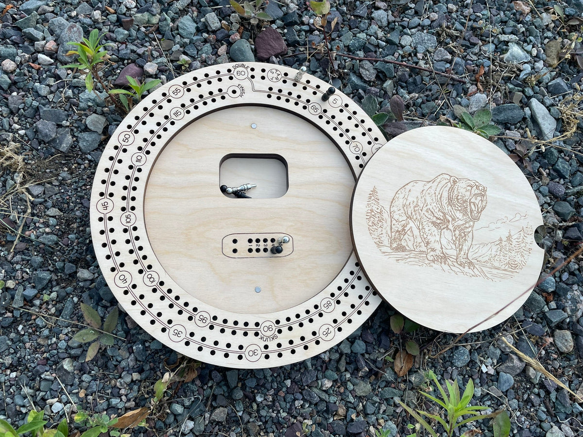 Round Cribbage Board with Peg Storage (2 Player)
