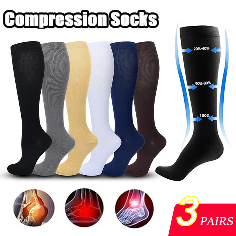 Compression Socks 15-20 mmHg (3 Pairs)