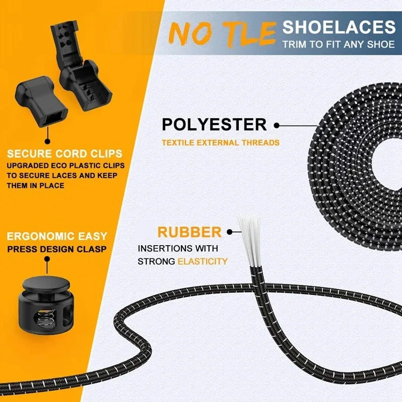 No-Tie Elastic Shoelaces with Spring Lock