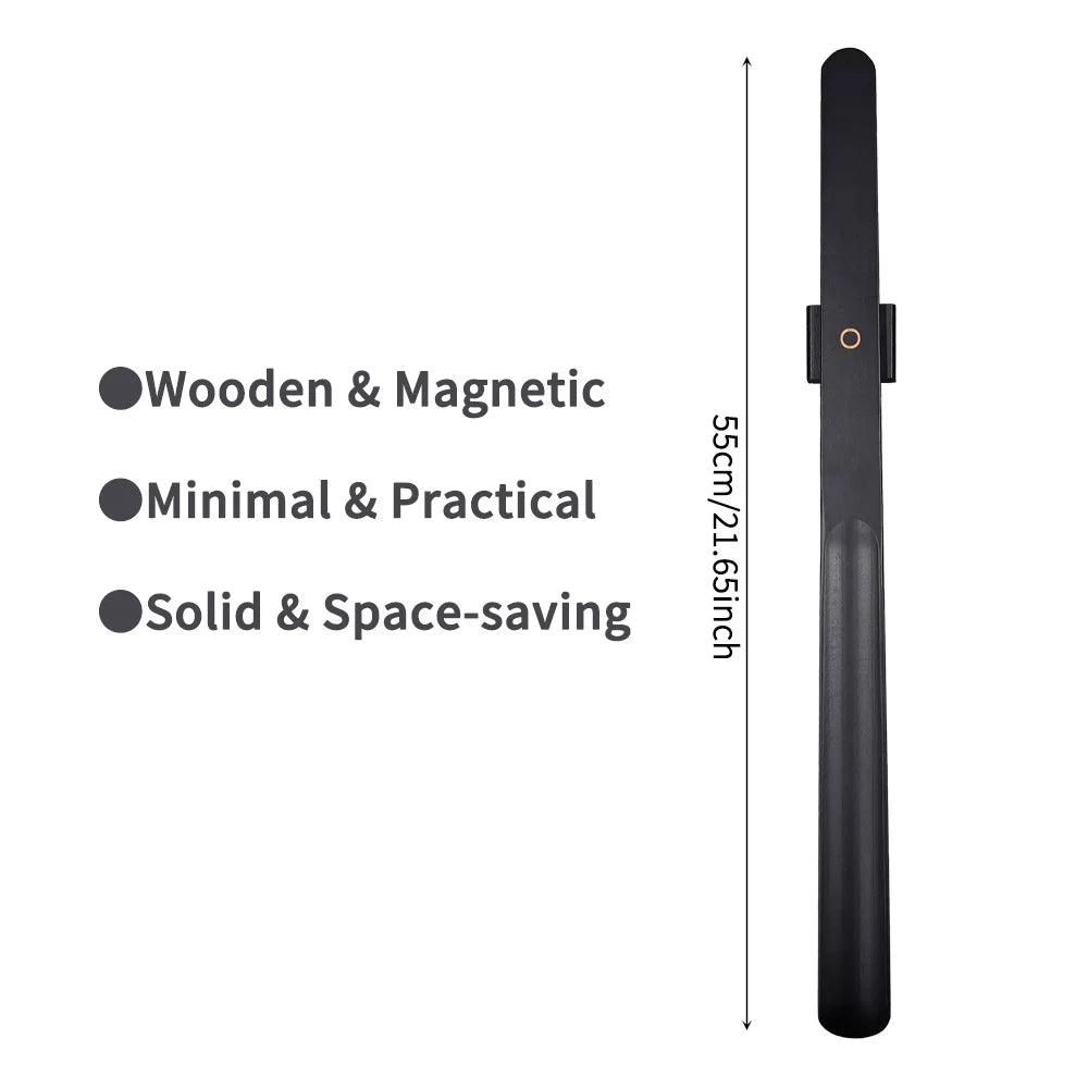 Long Black Wooden Shoe Horn (55 cm) with Magnetic Base