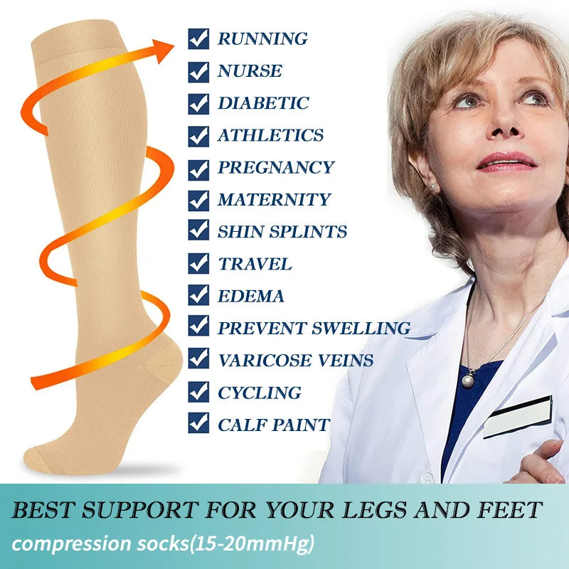 Compression Socks 15-20 mmHg (3 Pairs)