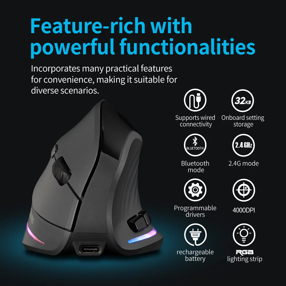 Wireless Rechargeable Vertical Mouse