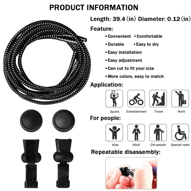 No-Tie Elastic Shoelaces with Spring Lock