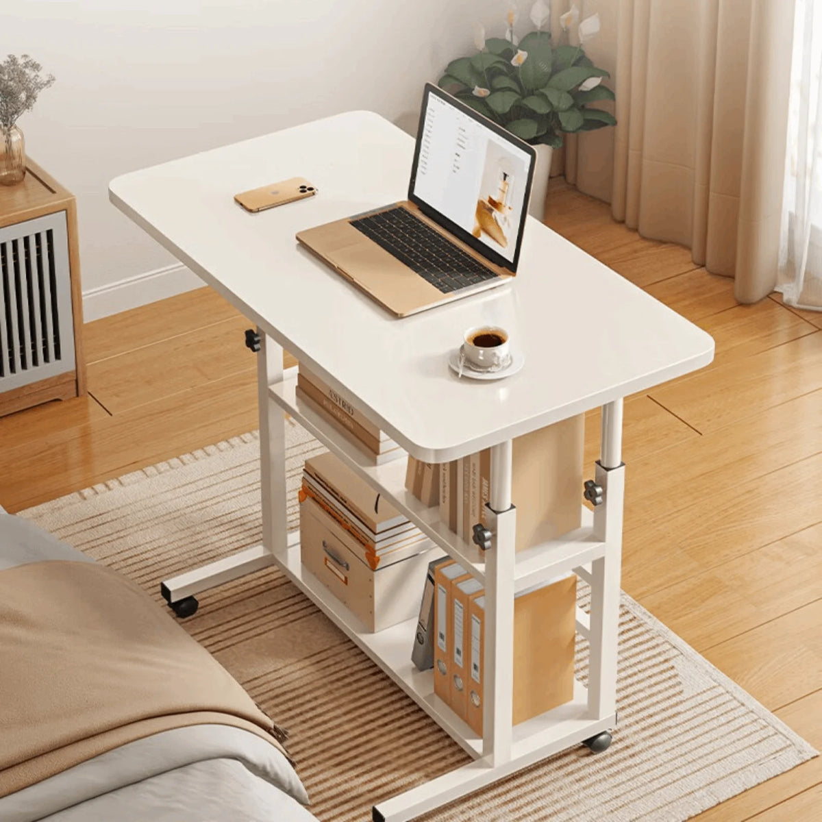 Rolling Height-Adjustable Bedside Table
