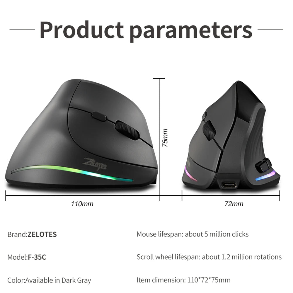 Wireless Rechargeable Vertical Mouse