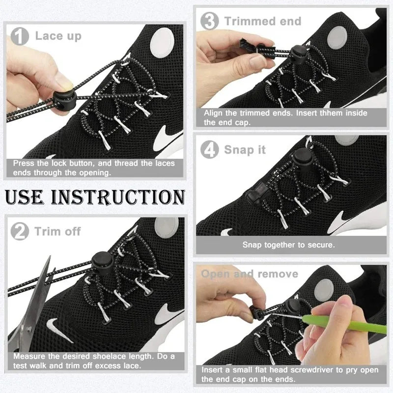 No-Tie Elastic Shoelaces with Spring Lock