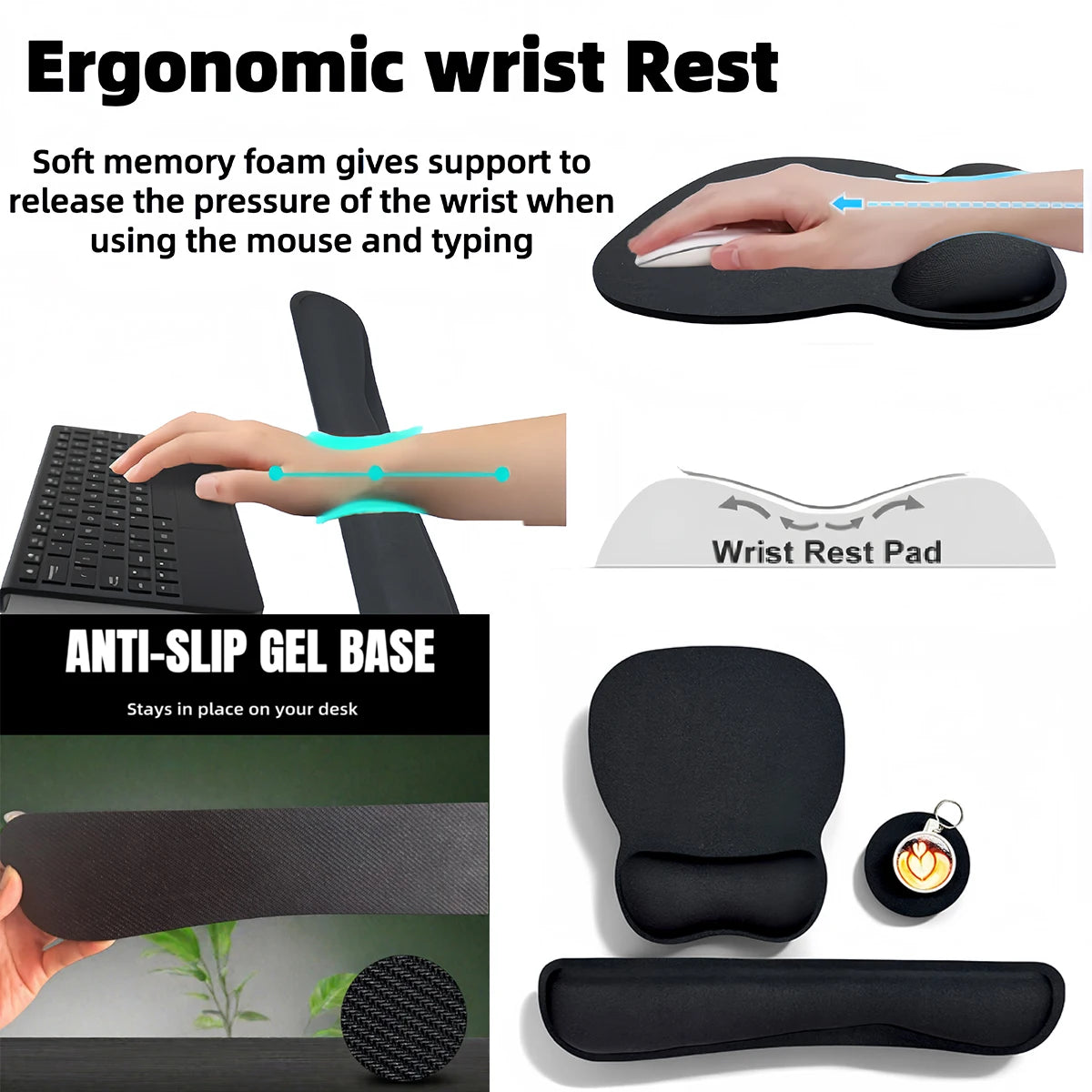 Keyboard and Mouse Wrist Rest Set (3 Pieces)