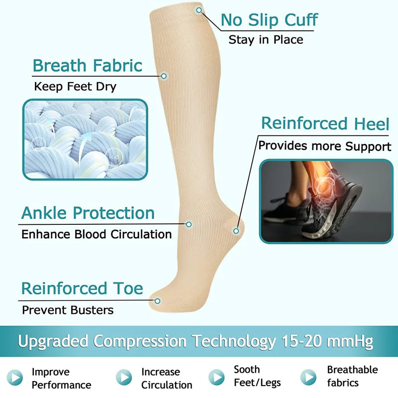 Compression Socks 15-20 mmHg (3 Pairs)