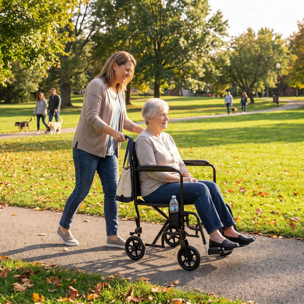 Lightweight transport chair in use