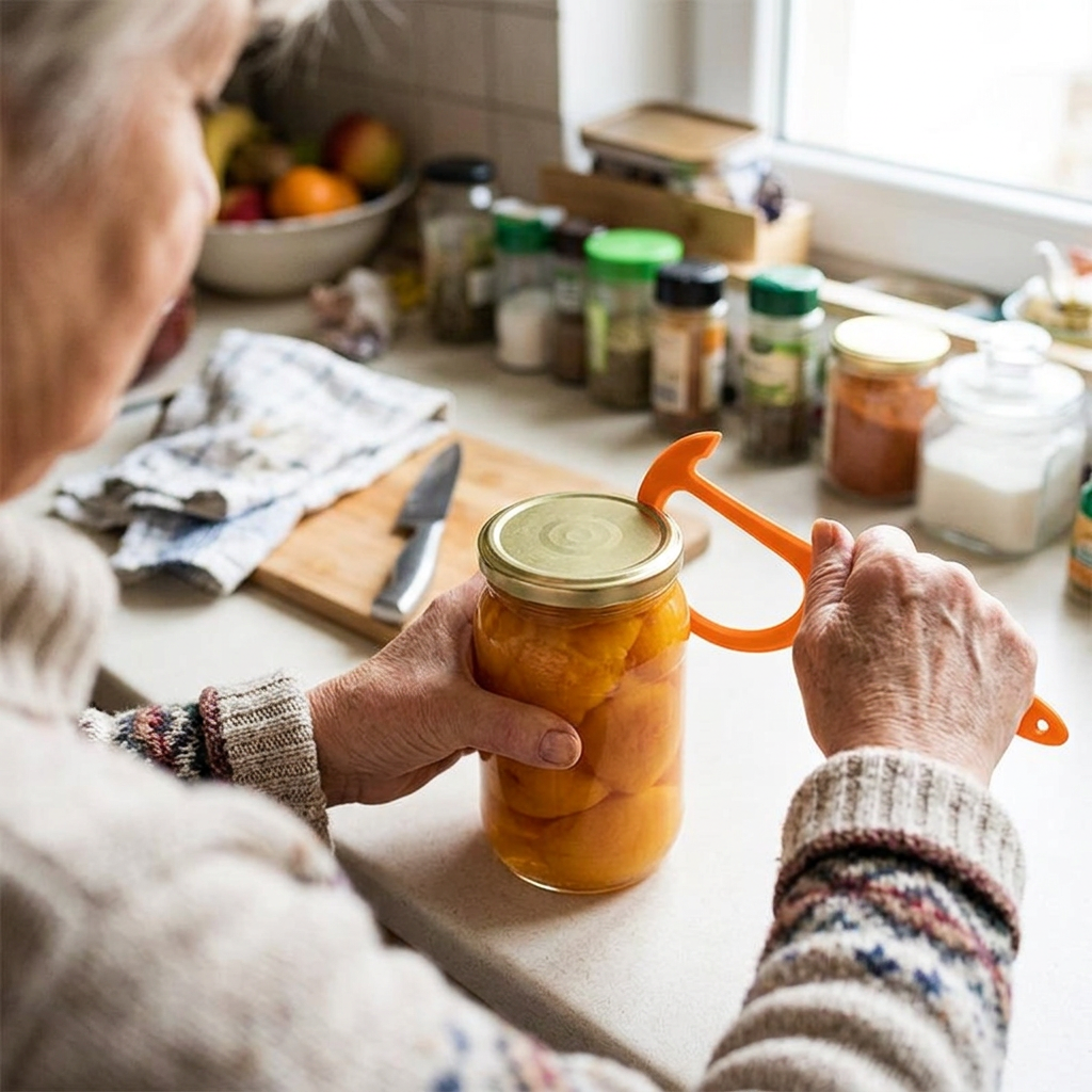 Easy-grip lid opener opening a jar
