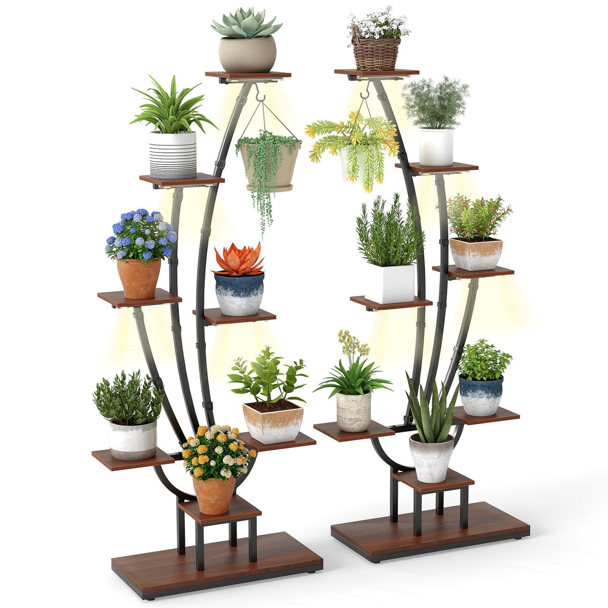 Corner Plant Stand with Grow Lights, 8 Tier (Set of 2)