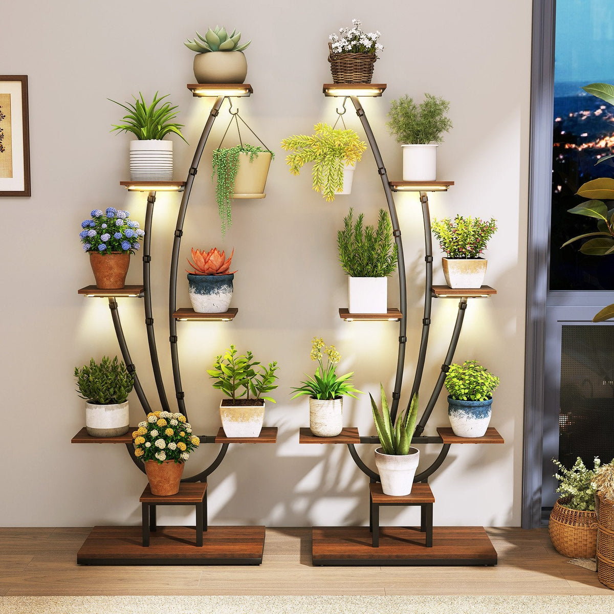 Corner Plant Stand with Grow Lights, 8 Tier (Set of 2)