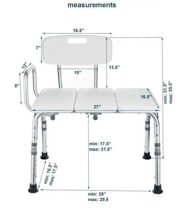 Transfer Bath Bench with Back (300 lb)